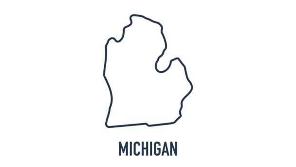 Mapa animado de línea que muestra el estado de Michigan desde el estado unido de América. 2d mapa de Michigan. — Vídeo de stock