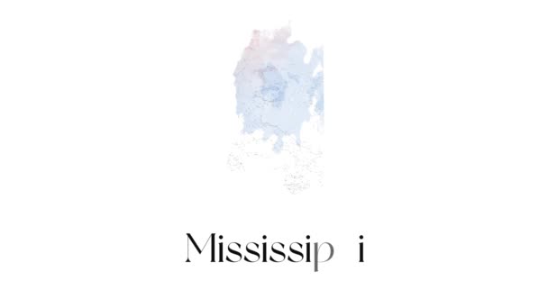 Spazzola mappa animata che mostra lo stato del Mississippi dallo stato unito dell'America. Mappa 2d di Mississippi. — Video Stock