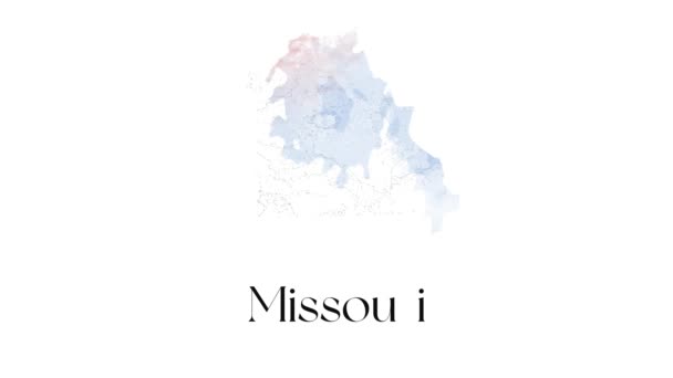 Spazzola mappa animata che mostra lo stato del Missouri dallo stato unito dell'America. Mappa 2d di Missouri. — Video Stock