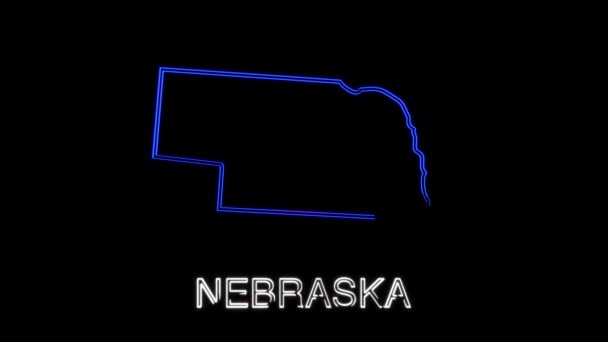 Mapa animado de néon mostrando o estado do Nebraska a partir do estado unido da América. 2d mapa de Nebraska. — Vídeo de Stock