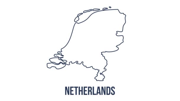 Linje animerad karta som visar delstaten Nederland från USA. 2d karta över Nederland. — Stockvideo