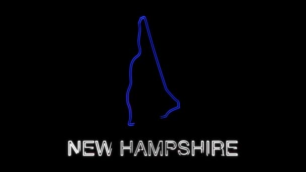 Mapa animado de néon mostrando o estado de New Hampshire do estado unido da América. 2d mapa de New Hampshire. — Vídeo de Stock