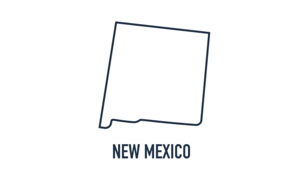 Linienanimierte Landkarte, die den Bundesstaat New Mexico aus dem vereinigten Staat Amerika zeigt. 2d Karte von New Mexico. — Stockvideo