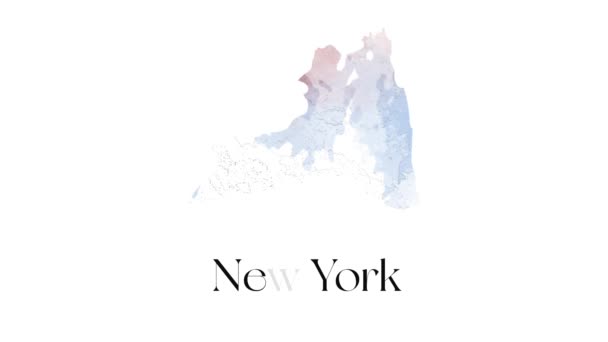 Кисть анимированная карта, показывающая штат Нью-Йорк из объединенного штата Америки. 2d карта Нью-Йорка. — стоковое видео