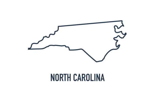 Linienanimierte Landkarte, die den Bundesstaat North Carolina aus dem vereinigten Staat Amerika zeigt. 2d Karte von North Carolina. — Stockvideo