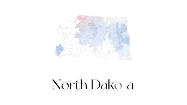 Amerika Birleşik Devletleri 'nden Kuzey Dacota eyaletini gösteren fırçalı animasyon haritası. 2d Kuzey Dacota haritası. — Stok video