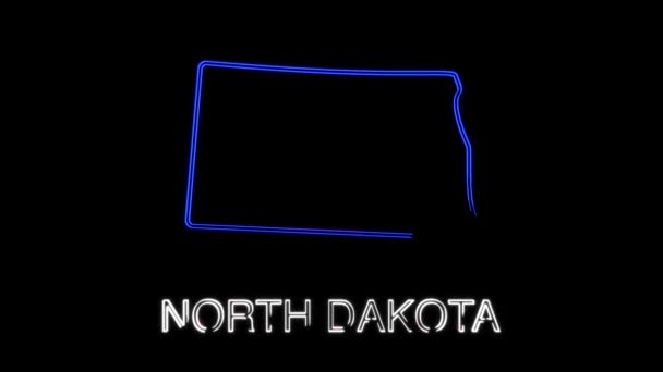 Неоновая анимационная карта, показывающая штат Северная Дакота из объединенного штата Америка. 2d карта Северной Дакоты. — стоковое видео