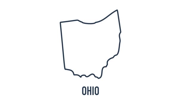 Linje animerad karta som visar delstaten Ohio från den amerikanska enhetsstaten. 2d karta över Ohio. — Stockvideo