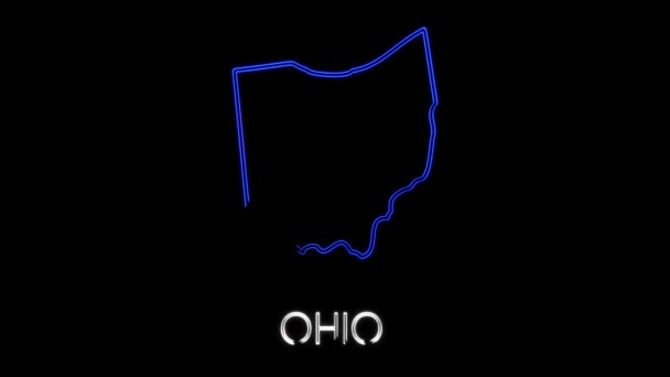 Неонова анімована мапа, що показує штат Огайо з'єднаного штату Америка. 2d map of Ohio. — стокове відео