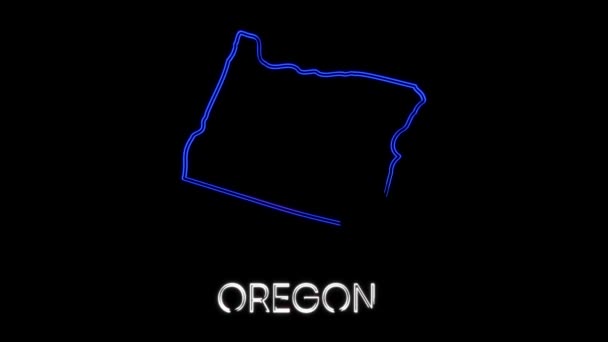 Неоновая анимационная карта, показывающая штат Орегон из объединенного американского штата. 2d карта Орегона. — стоковое видео