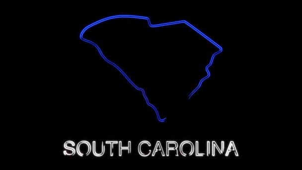 Neon animated map showing the state of South Carolina from the united state of American. 2d map of South Carolina. — Stockvideo