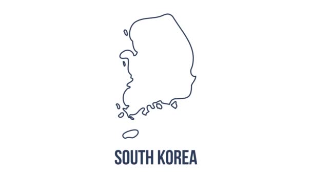 ラインは停止運動効果で韓国の国旗をマップします。韓国国旗ブラシストロークアートの背景. — ストック動画