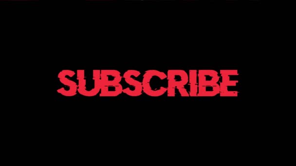 Subscribe text with glitch screen effects on a black background. — Vídeo de Stock