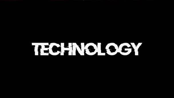 Technology text with glitch screen effects on a black background. — Video Stock