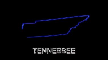 Neon animasyon haritası Amerika Birleşik Devletleri 'nden Tennessee eyaletini gösteriyor. Tennessee 'nin 2d haritası.