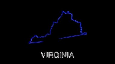Neon animasyon haritası, Amerika Birleşik Devletleri 'nden Virginia eyaletini gösteriyor. Virginia 'nın 2d haritası.
