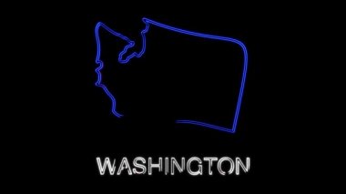 Neon animasyon haritası Amerika Birleşik Devletleri 'nden Washington eyaletini gösteriyor. 2D Washington haritası.