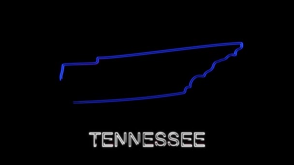 Неоновая анимационная карта, показывающая штат Теннесси из объединенного американского штата. 2d карта Теннесси. — стоковое видео