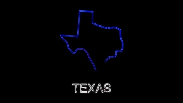 Neon animated map showing the state of Texas from the united state of america. 2d map of Texas. — Αρχείο Βίντεο