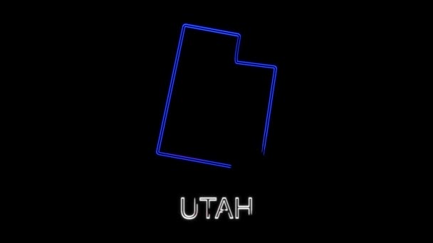 Mappa animata al neon che mostra lo stato dello Utah dallo stato unito degli americani. Mappa 2d di Utah. — Video Stock