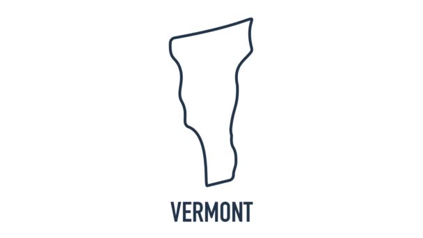 Linienanimierte Landkarte, die den Bundesstaat Vermont aus dem vereinigten Bundesstaat Amerika zeigt. 2d Karte von Vermont. — Stockvideo