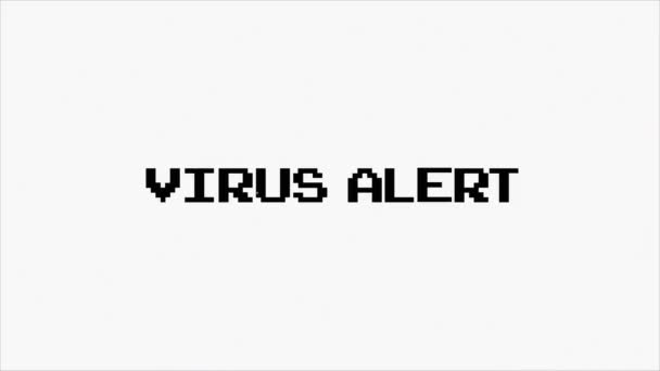 Siyah arkaplan üzerinde hata ekran efektleri olan virüs uyarısı metni. — Stok video