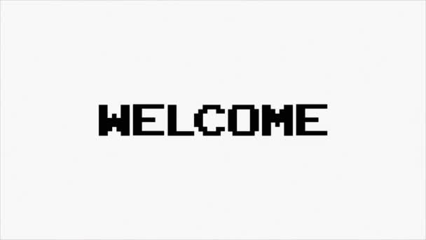 Welcome text with glitch screen effects on a black background. — Stockvideo