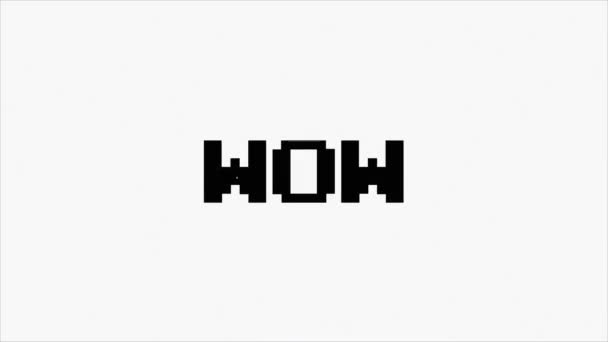 Wow text with glitch screen effects on a black background. — Stockvideo