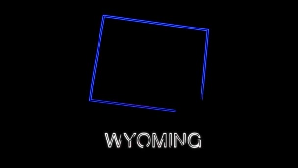 Неоновая анимационная карта, на которой изображен штат Вайоминг из объединенного штата Огайо. 2d карта Вайоминга. — стоковое видео