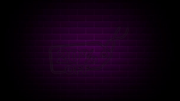 20 por ciento de descuento en Neon Sign On Brick Background. Publicidad de oferta de animación de neón. Gráficos en movimiento. — Vídeo de stock