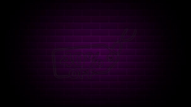 40 por ciento de descuento en Neon Sign On Brick Background. Publicidad de oferta de animación de neón. Gráficos en movimiento. — Vídeo de stock