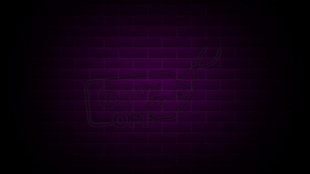 60 por ciento de descuento en Neon Sign On Brick Background. Publicidad de oferta de animación de neón. Gráficos en movimiento. — Vídeo de stock