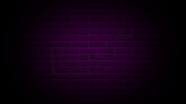 90 por ciento de descuento en Neon Sign On Brick Background. Publicidad de oferta de animación de neón. Gráficos en movimiento. — Vídeo de stock