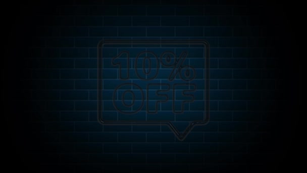 10% Fora de Neon Sign On Brick Background. Neon animação Oferta Anúncio. Gráficos de movimento. — Vídeo de Stock