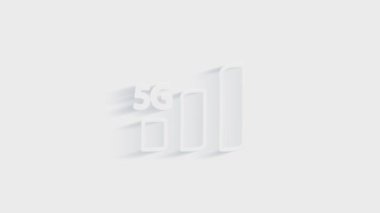 Beyaz arkaplanda 5G ağ simgesi izole edildi. Muhasebe sembolü. İş, eğitim ve finans. 4K Video hareketli grafik canlandırması