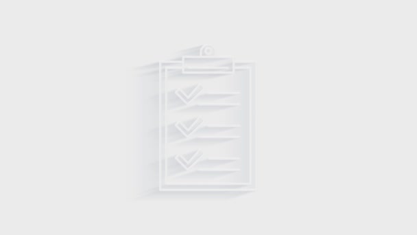 Simple document icon. White icon with shadow on transparent background. — Stock Video