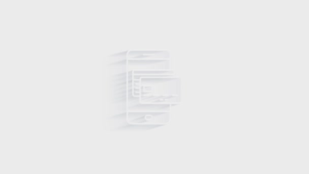 Icono de tarjeta móvil simple. Icono blanco con sombra sobre fondo transparente. — Vídeos de Stock