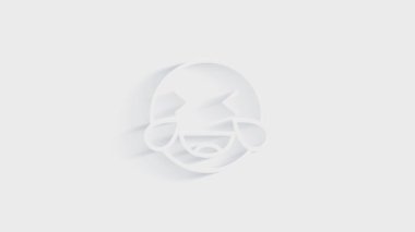 Beyaz çizgili, uzun gölgeli, gülen yüz ikonu. Gülümseyen ifade. Mutlu gülümseme sohbet sembolü.