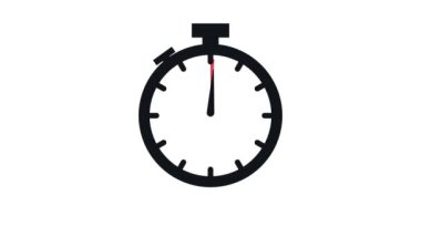 5 dakika, kronometre simgesi. Stopwatch simgesi düz stil, zaman ayarlı renk arkaplanı. Hareket grafikleri.