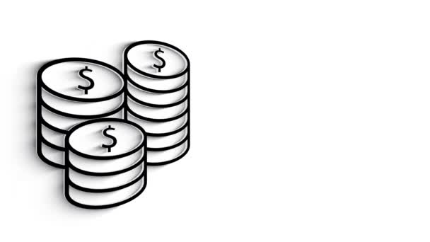 3D Line Icon money and bancing card Animation auf weißem Hintergrund. 4k — Stockvideo