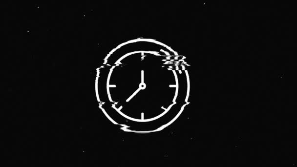 Linea tempo e orologio hud simbolo olografico sul vecchio schermo digitale animazione glitch loop senza soluzione di continuità. Cuori. Dinamico retrò e gioioso. Video colorati e vintage. — Video Stock