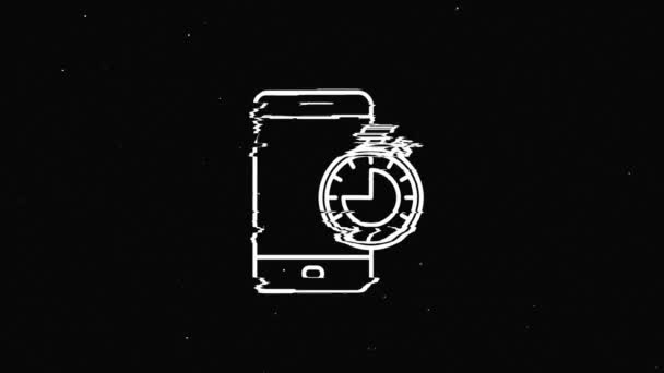 Лінійний час і годинник захаращений голографічний символ на цифровій старовинній екранній графічній анімації. Серця. Динамічний ретро і радість. Кольорові та вінтажні відеоматеріали.. — стокове відео