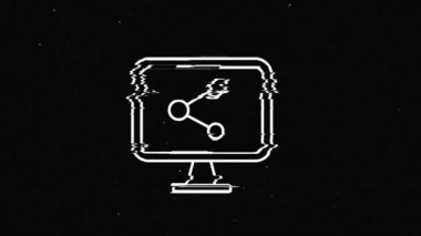 Hat paylaşımı holografik sembolü dijital eski ekran dipsiz döngü animasyonunda. Kalpler. Dinamik retro ve neşeli. Renkli ve klasik video görüntüleri.