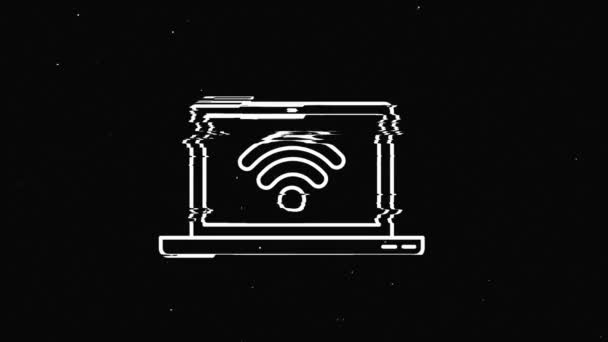 Hat wifi hud holografik sembolü dijital eski ekran dipsiz döngü animasyonunda. Kalpler. Dinamik retro ve neşeli. Renkli ve klasik video görüntüleri. — Stok video