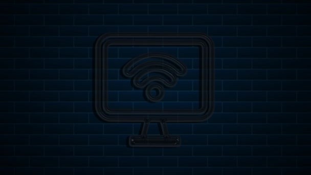 Wifi和网络上的霓虹灯标志。夜晚明亮的广告。运动图形. — 图库视频影像