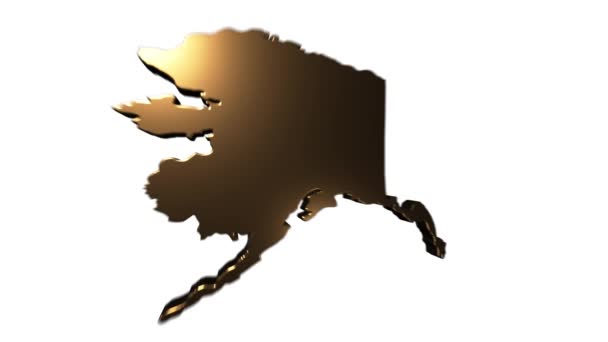 Alaska State degli Stati Uniti d'America. Marcatore di posizione animato in oro 3d sulla mappa. Facile da usare con la modalità di trasparenza dello schermo sul tuo video. — Video Stock