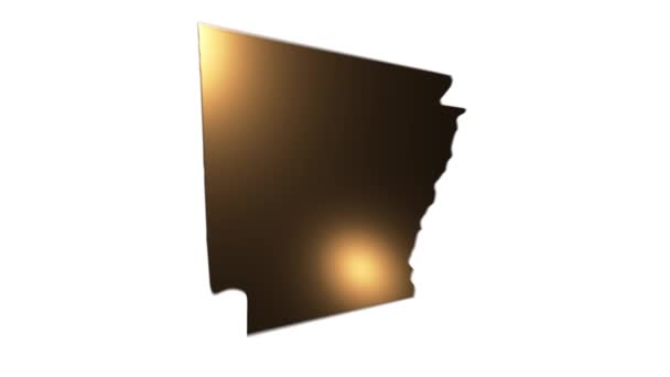 Arkansas State of the United States of America. Animated 3d gold location marker on the map. Easy to use with screen transparency mode on your video. — Stock Video