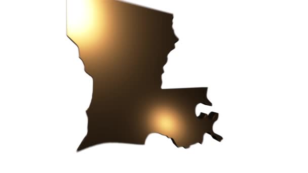 Stan Luizjana, Stany Zjednoczone Ameryki. Animowany marker lokalizacji 3D złota na mapie. Łatwy w użyciu z trybem przejrzystości ekranu na wideo. — Wideo stockowe
