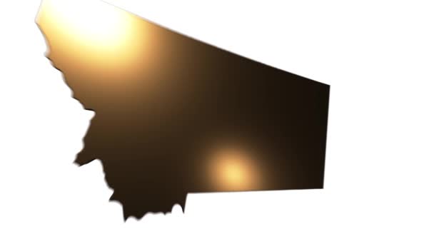 Montana Stato degli Stati Uniti d'America. Marcatore di posizione animato in oro 3d sulla mappa. Facile da usare con la modalità di trasparenza dello schermo sul tuo video. — Video Stock