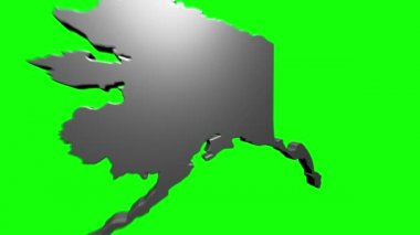 Amerika Birleşik Devletleri Alaska Eyaleti. Haritada canlandırılmış 3D gümüş konum işareti. Videonuzda ekran şeffaflığı kipi ile kullanılması kolay.